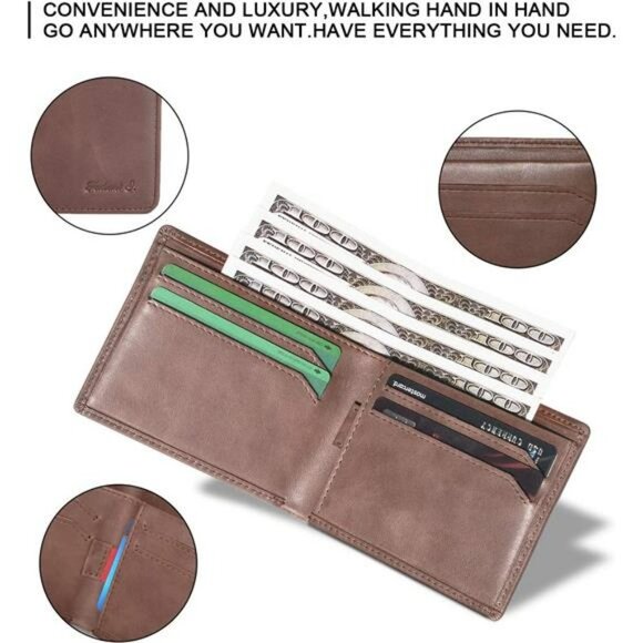 Slim Wallet for Men -Thin Bifold Genuine Leather RFID Blocking Minimalist Wallet - Picture 5 of 7